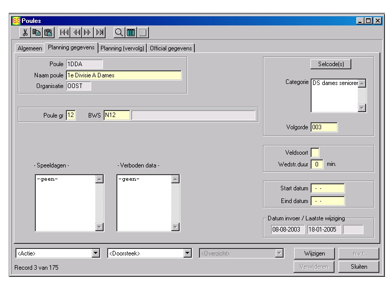 poules planingsgegevens.